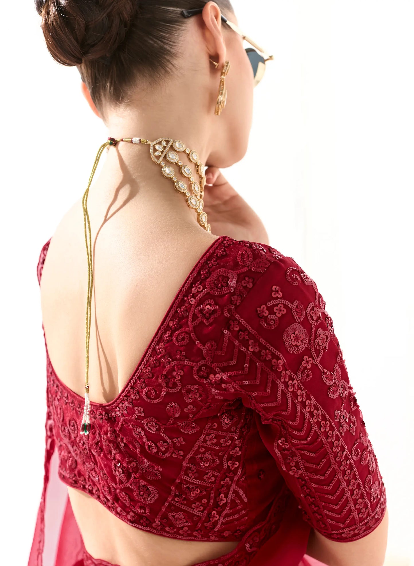 Red Organza Saree Blouse With Heavy Embroidery work