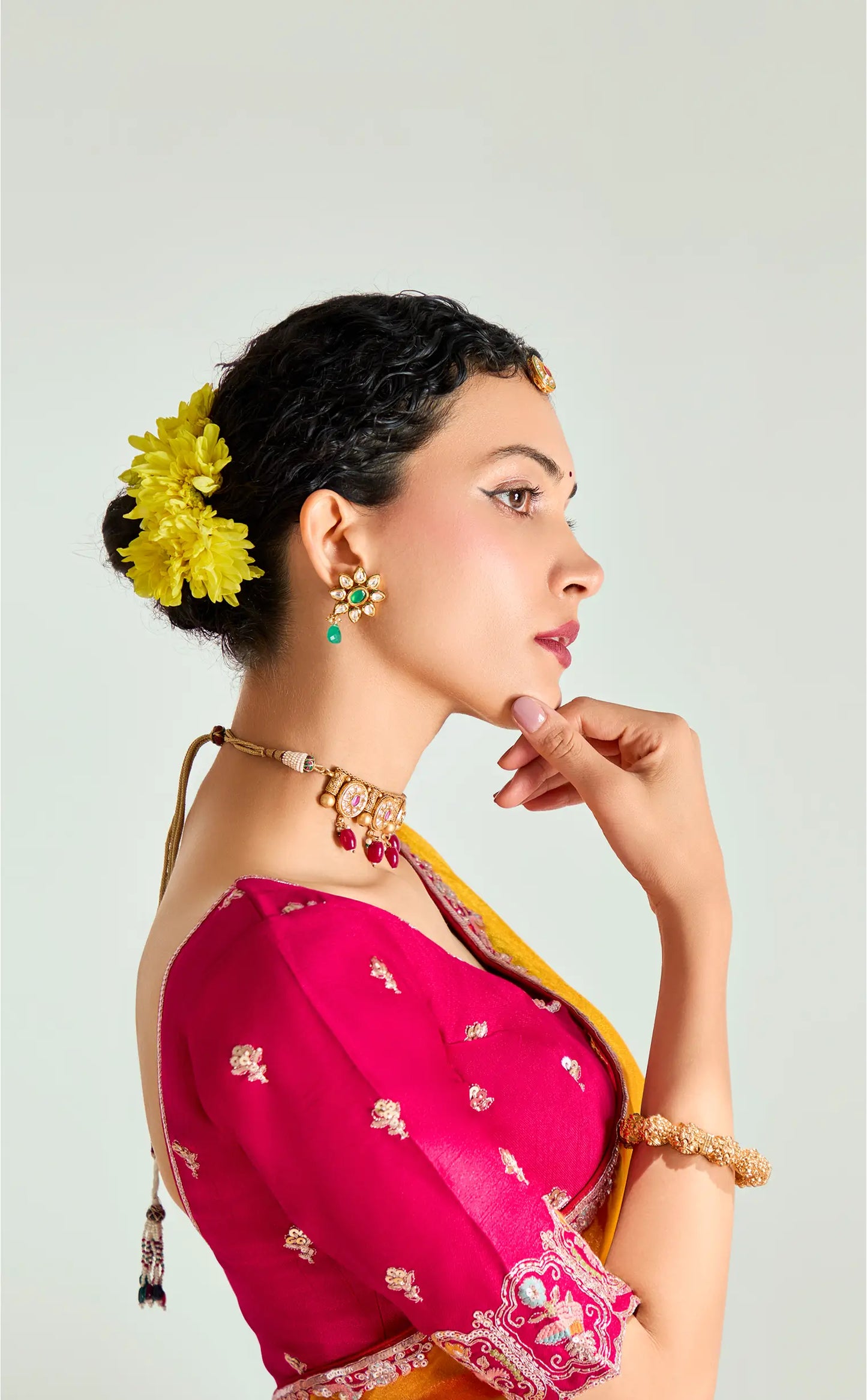 Red-Honey Yellow Organza Embroidery Saree