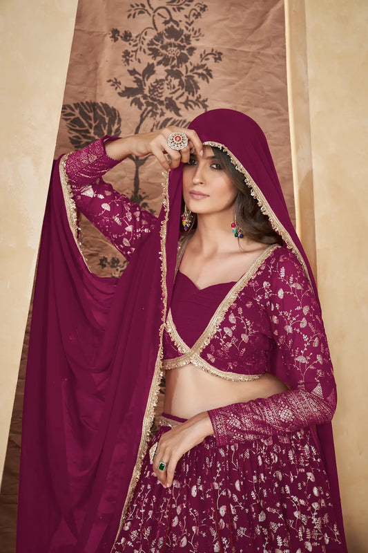 Deep Pink Georgette Pigment Foil Work Lehenga Choli