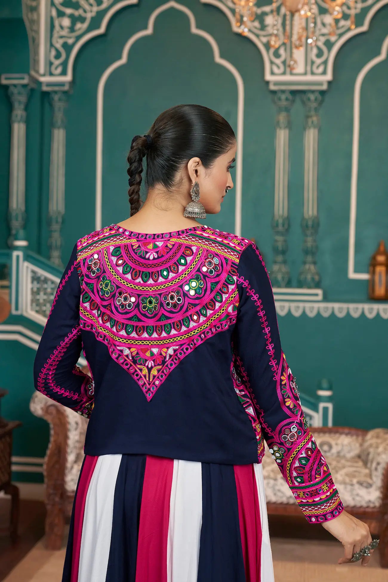 Multicolor Viscose Rayon Navratri Lehenga Choli With Mirror & Embroidery Work