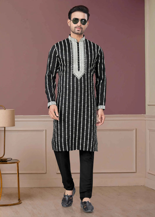 Black Sequins Embroidery Kurta Pajama Set