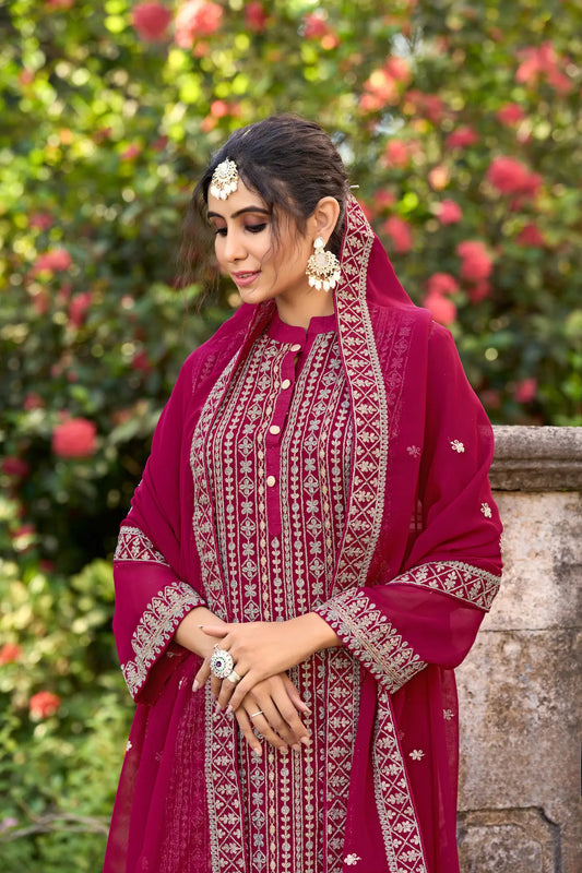Dark Pink Glory Silk Thread & Sequence Embroidery Work Salwar Suit