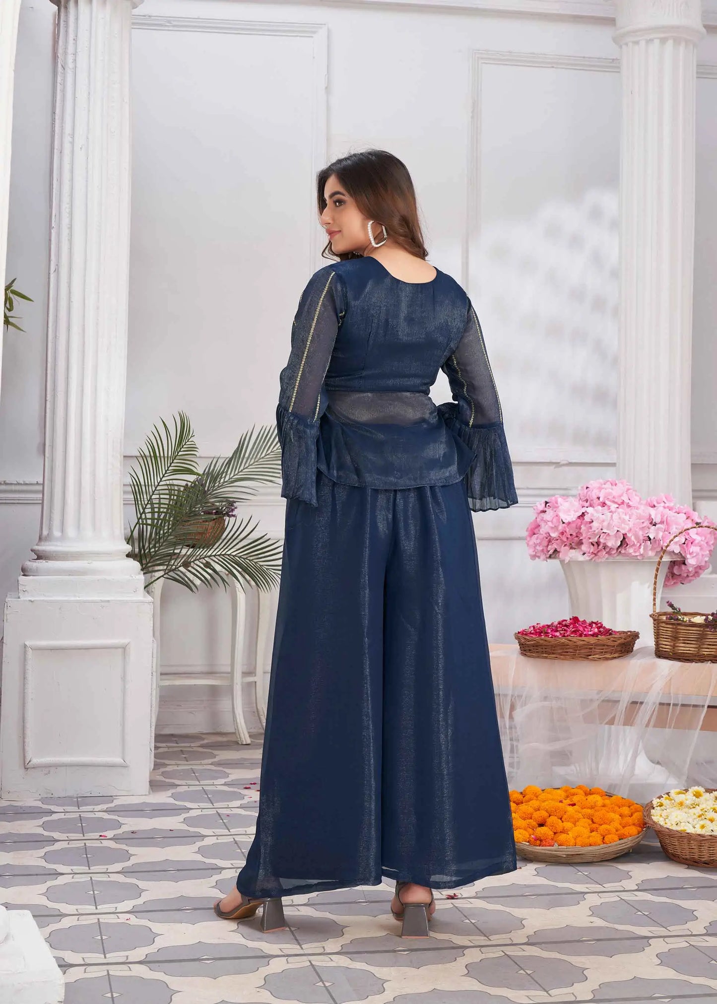 Blue Designer Embroidery Hand Work Fancy Top & Sharara