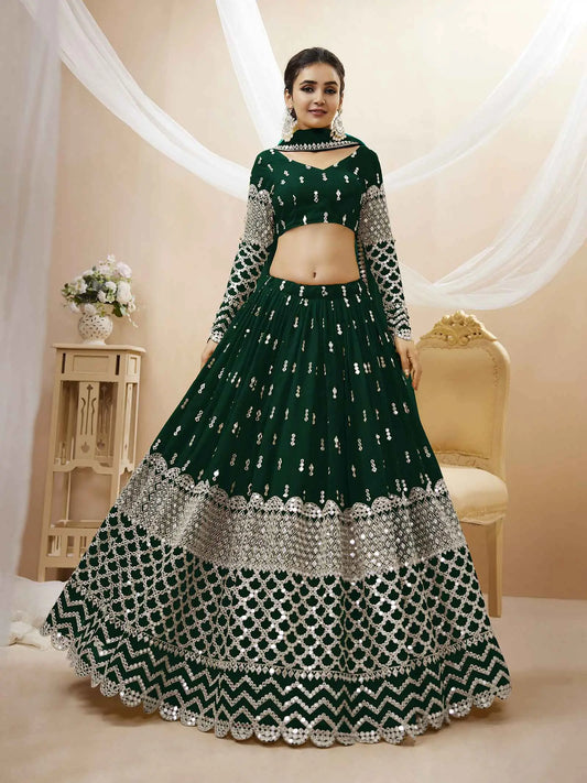 Green Georgette Lehenga With Sequence Embroidery Work with Dupatta