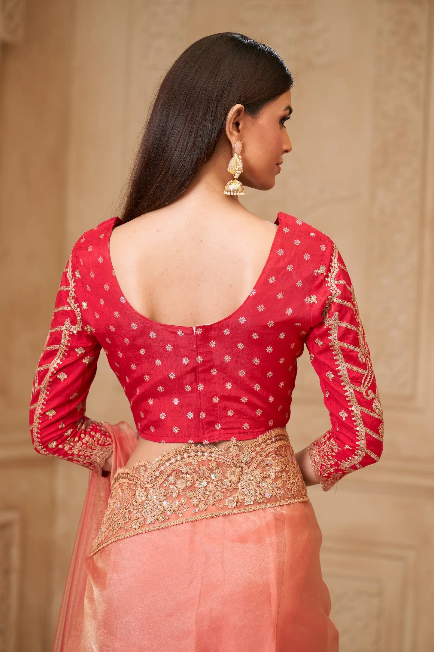 Peach Sparkle Georgette Embroidery Party Wear Saree