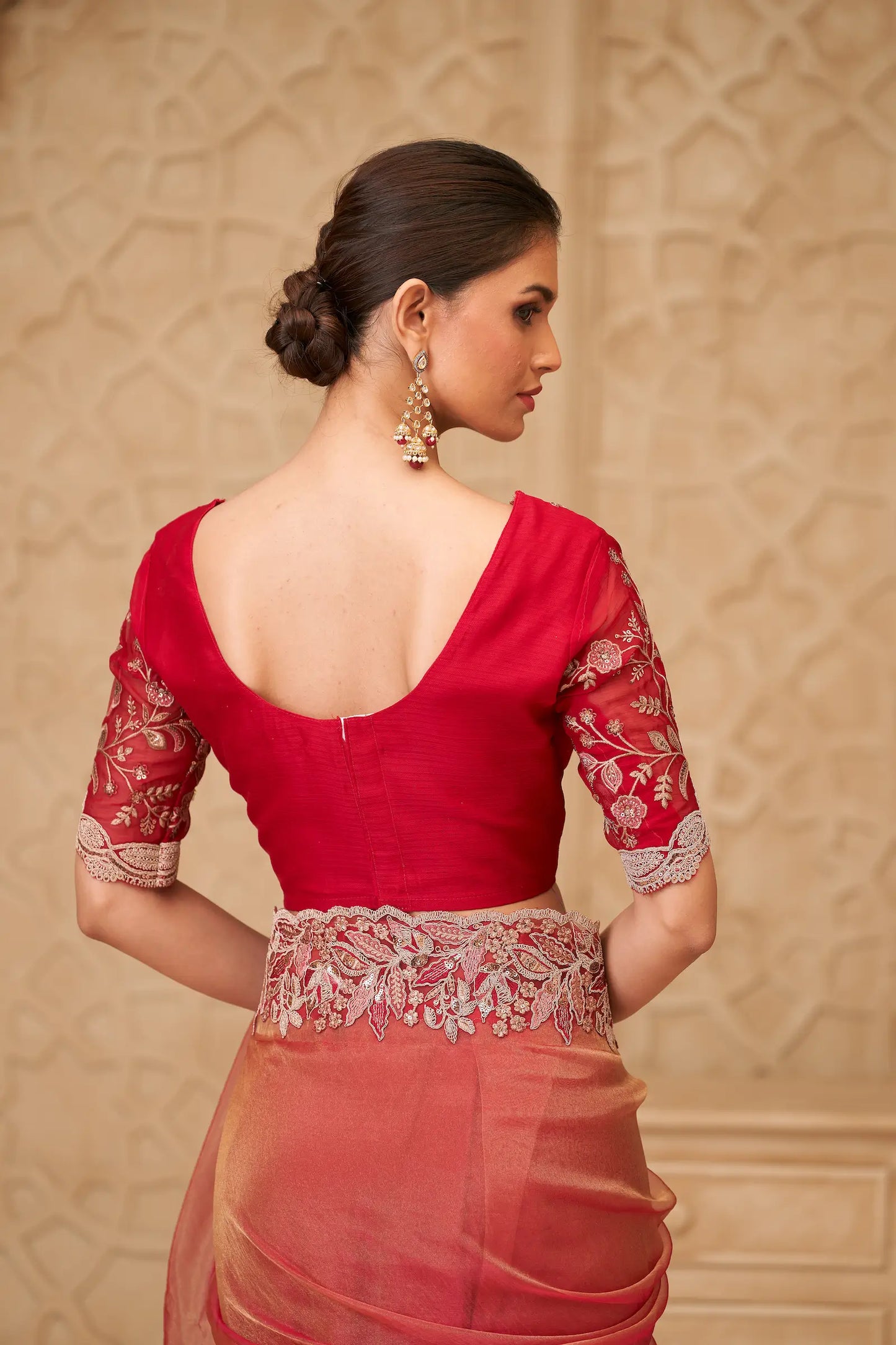 Rust Orange Sparkle Georgette Embroidery Party Wear Saree