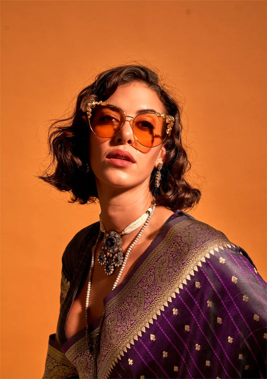 Wine Satin Zari Handloom Weaving Silk Saree