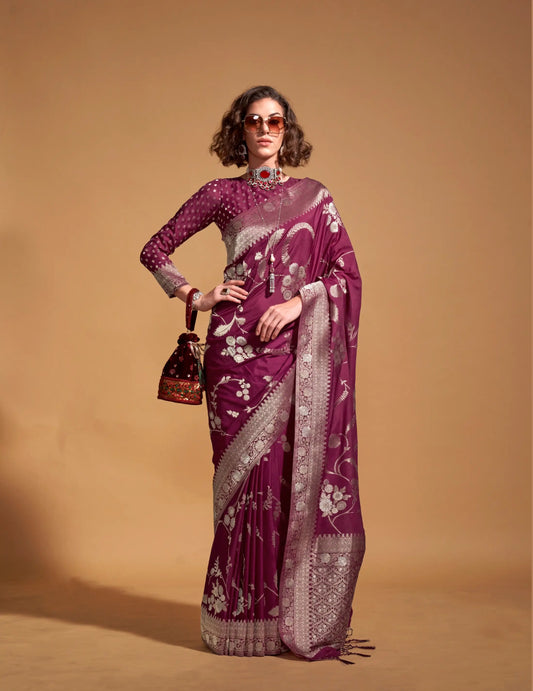 Maroon Georgette Zari Weaving Silk Saree