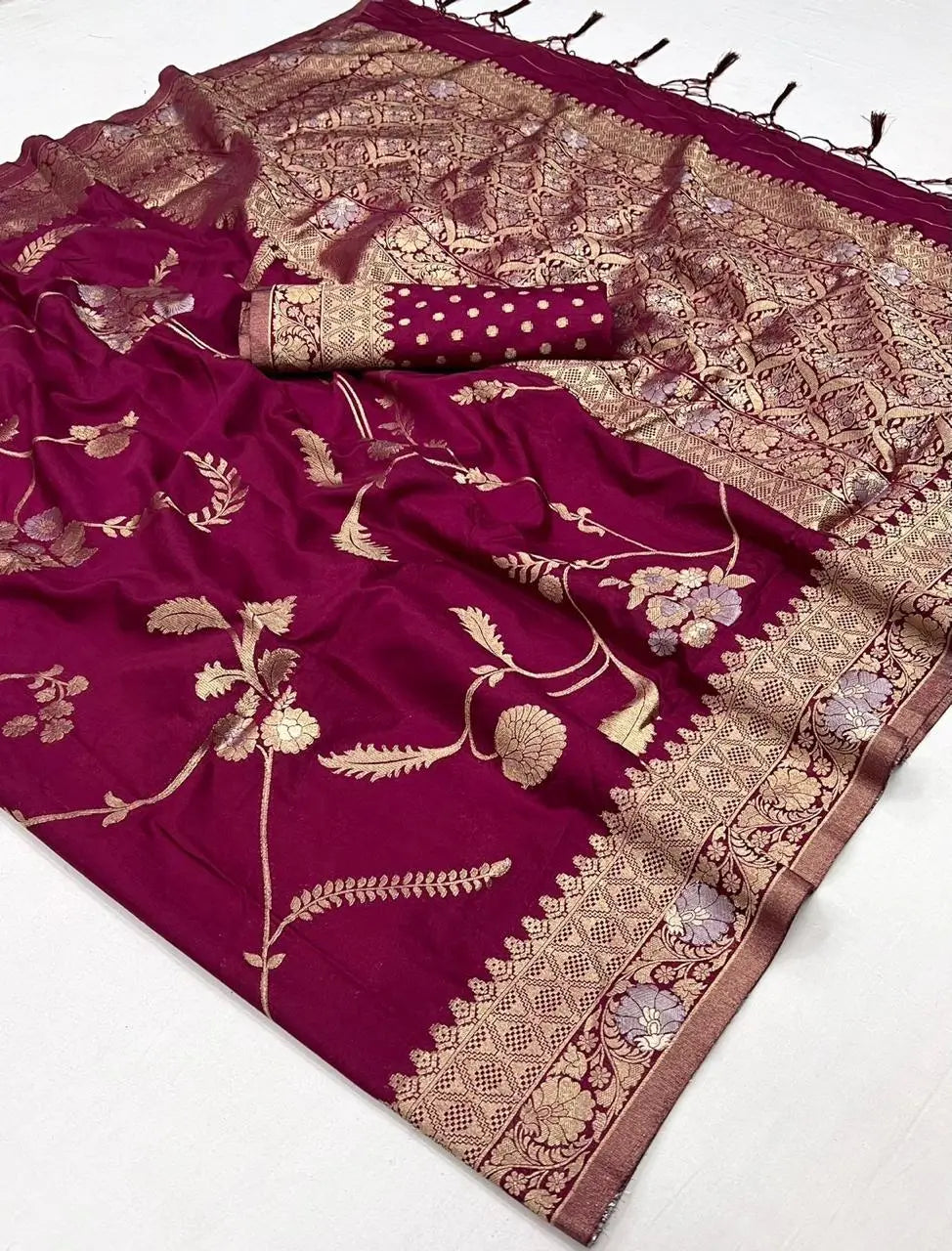 Maroon Georgette Zari Weaving Silk Saree