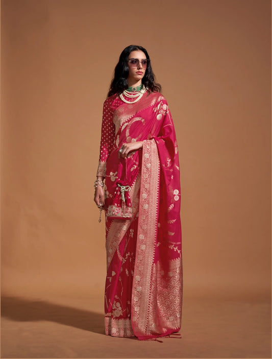 Red Georgette Zari Weaving Silk Saree