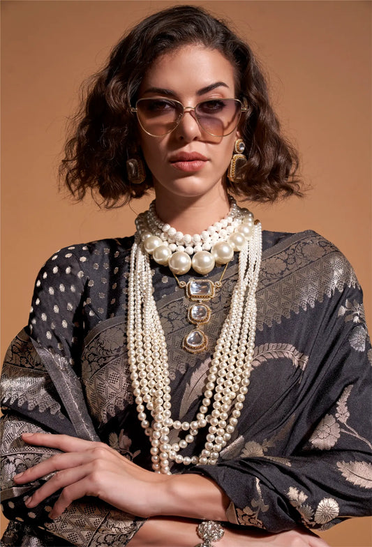 Black Georgette Zari Weaving Silk Saree