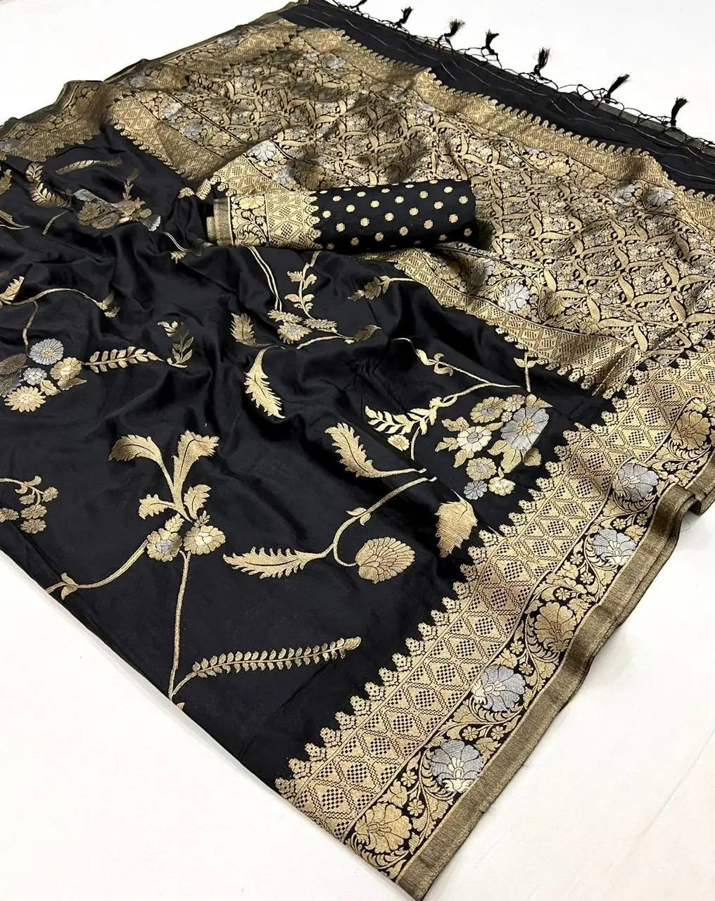 Black Georgette Zari Weaving Silk Saree