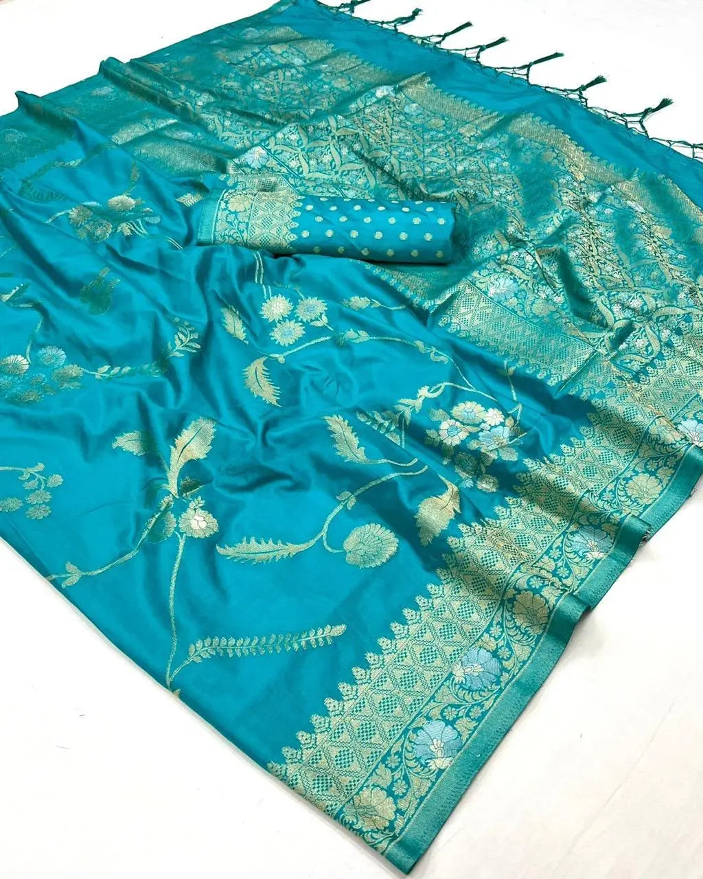 Pacific Blue Georgette Zari Weaving Silk Saree