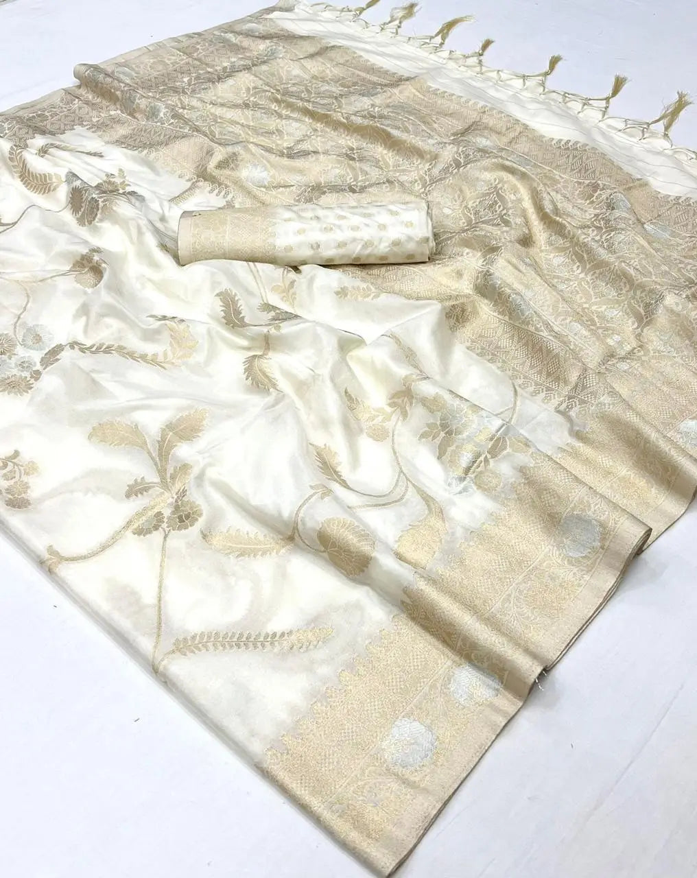 Beige Georgette Zari Weaving Silk Saree