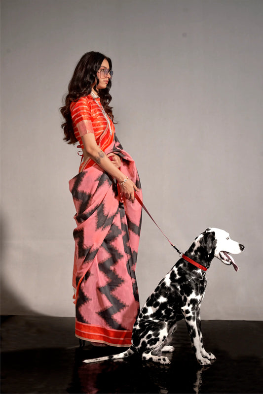 Peach Mal Spun Handwoven Silk Saree