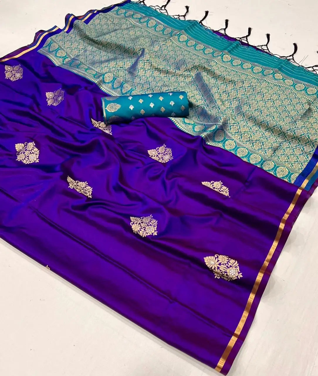 Purple Two Tone Satin Handloom Weaving Silk Saree