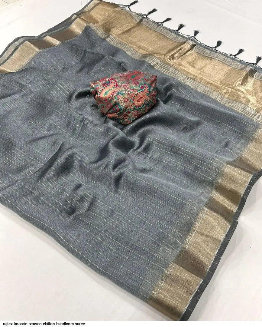 Grey Chiffon Handloom Weaving Silk Saree