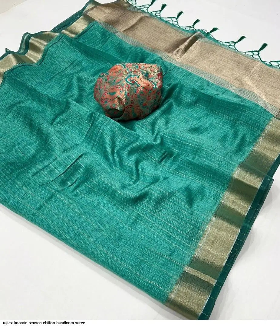 Sea Blue Chiffon Handloom Weaving Silk Saree