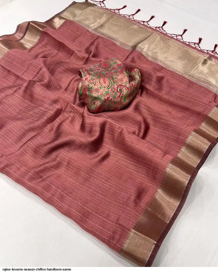 Dusty Orange Chiffon Handloom Weaving Silk Saree