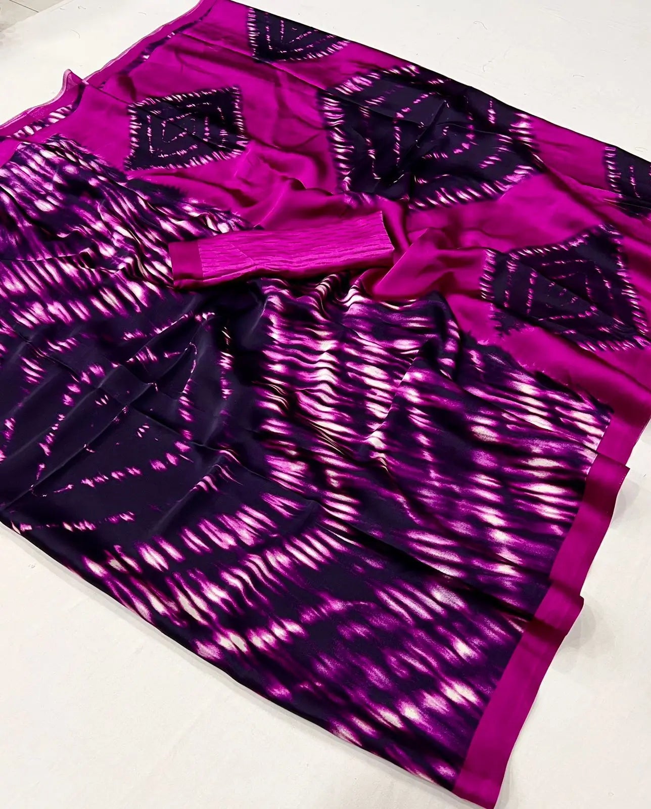 Hot Pink Satin Crepe Digital Printed Saree