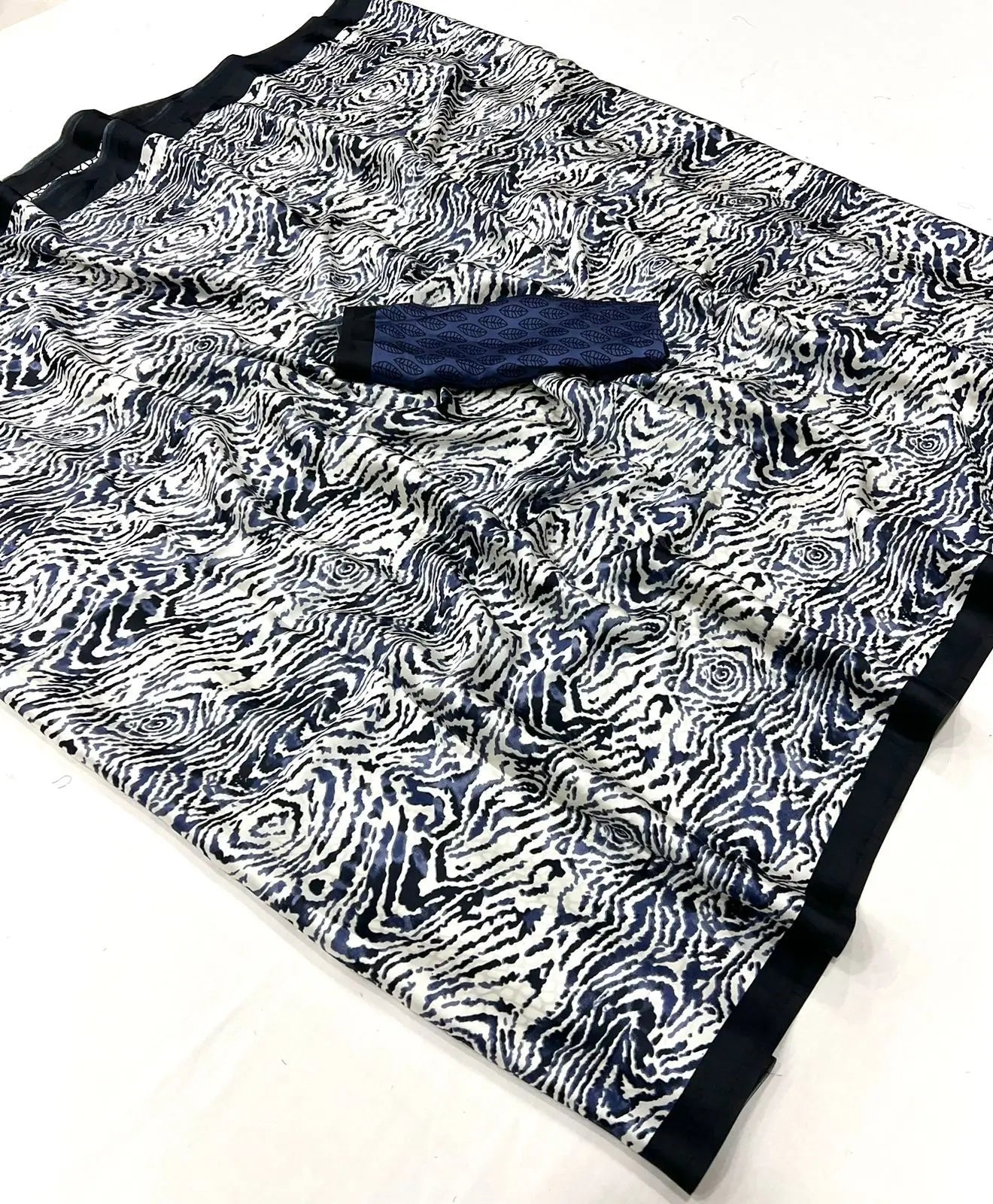 Slate Blue Satin Crepe Digital Printed Saree