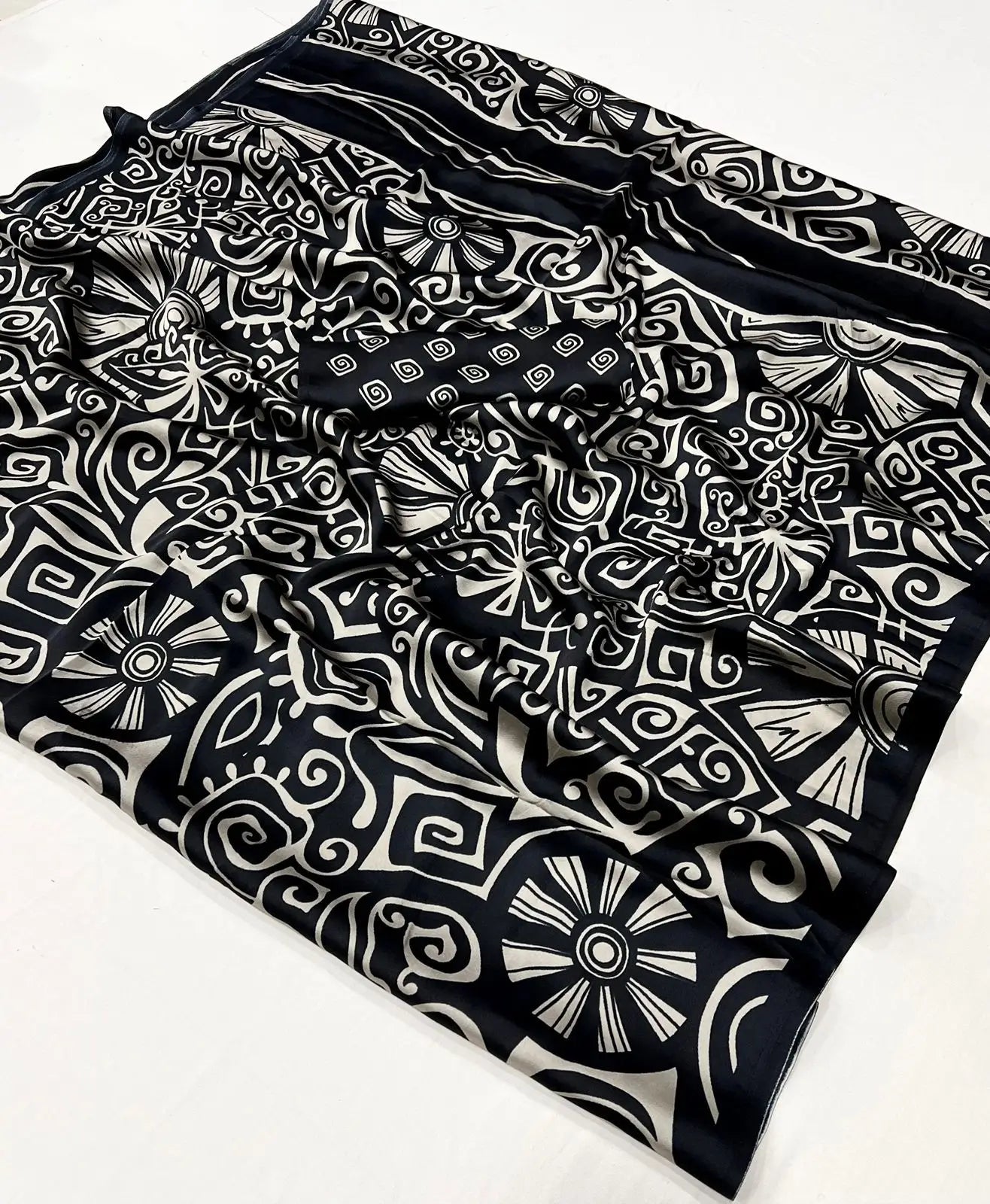 Black Satin Crepe Digital Printed Saree