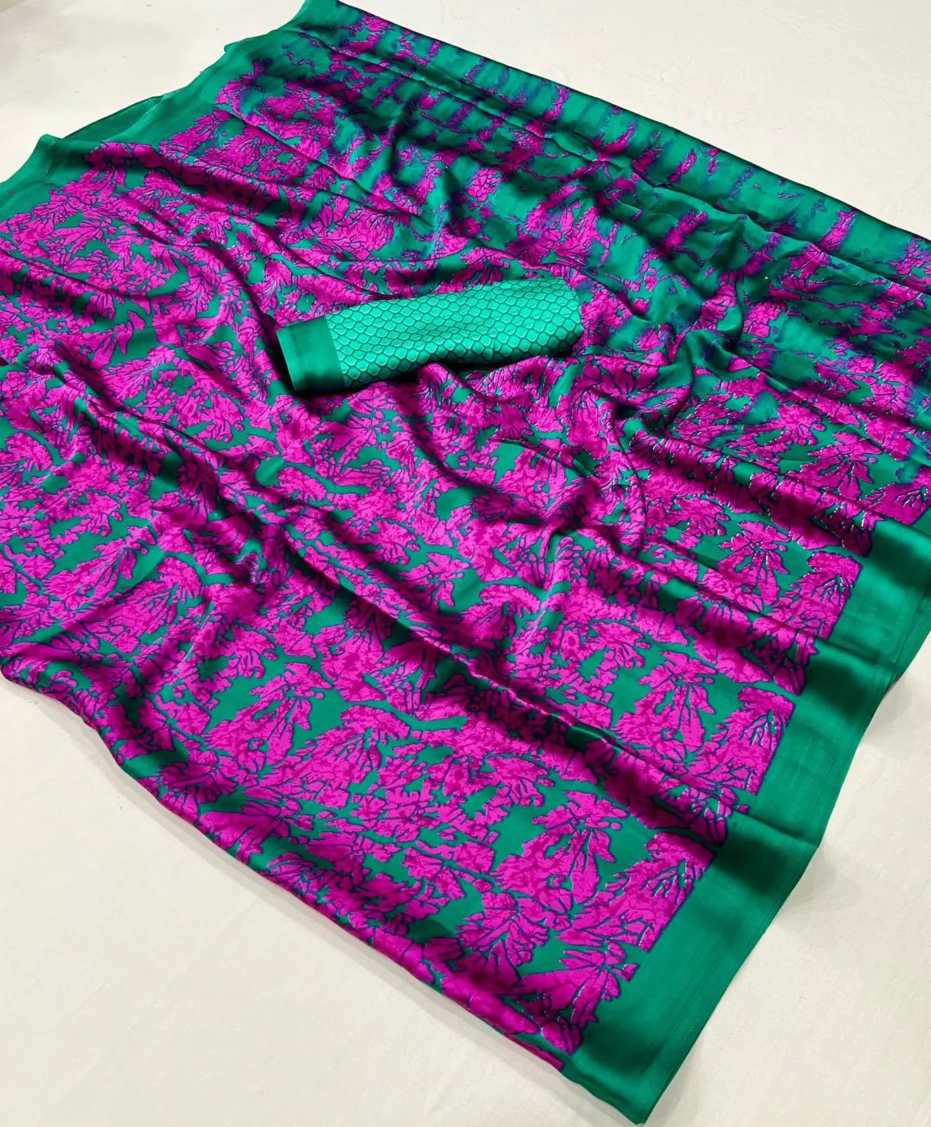 Hot Pink Satin Crepe Digital Printed Saree