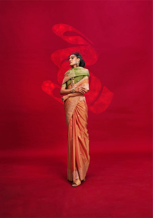 Orange Tussar Silk Zari Weaving saree