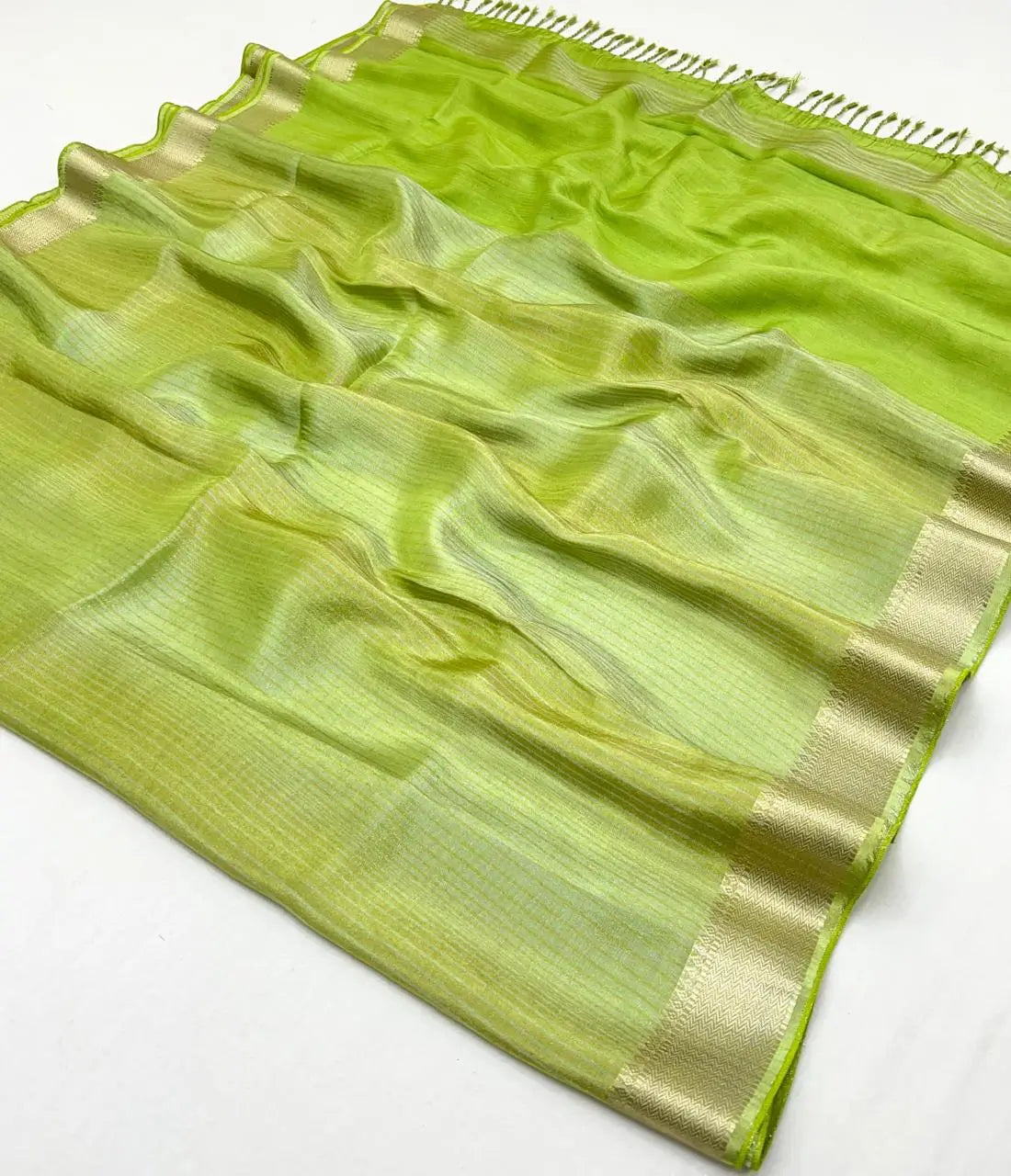 Parrot Green Viscose Tissue Zari Weaving Work Saree