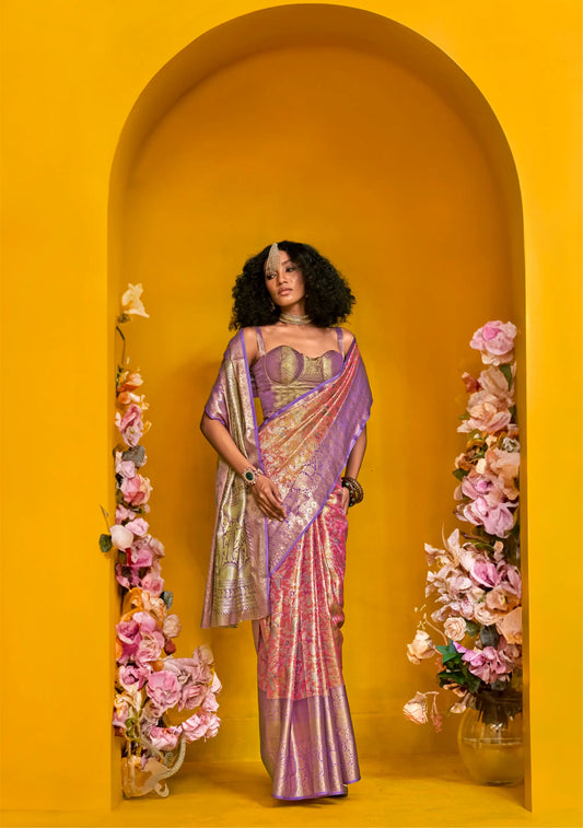 Red-Purple Handloom Silk Saree With Zari Weaving Work