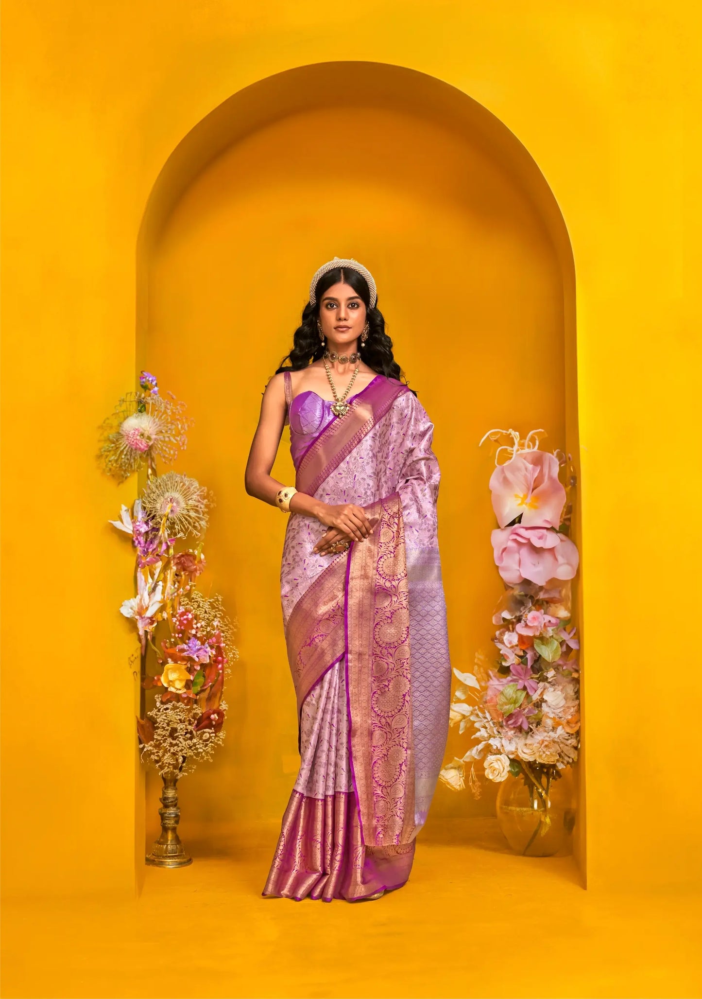 Lavender-Purple Handloom Silk Saree With Zari Weaving Work