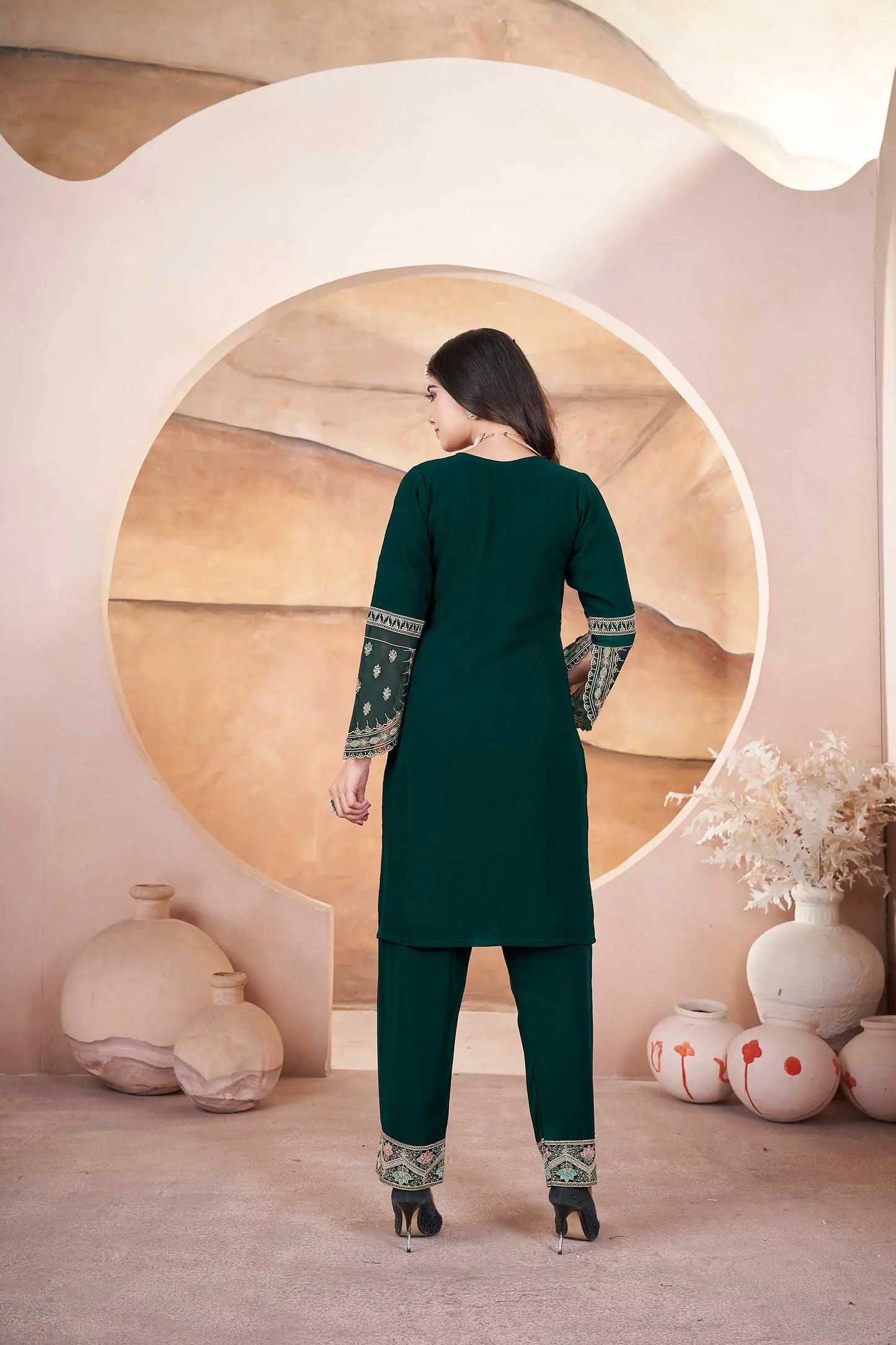 Green Georgette Salwar Suit With Embroidery And Siroski Work