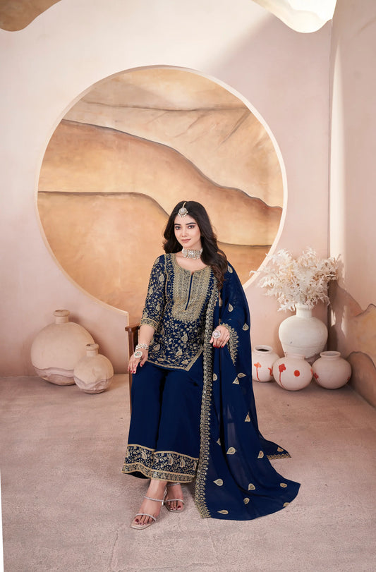 Navy Blue Embroidery Sequins Georgette Salwar Suit