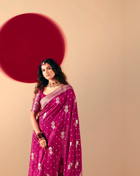 Rani Pink Viscose Zari Weaving Saree