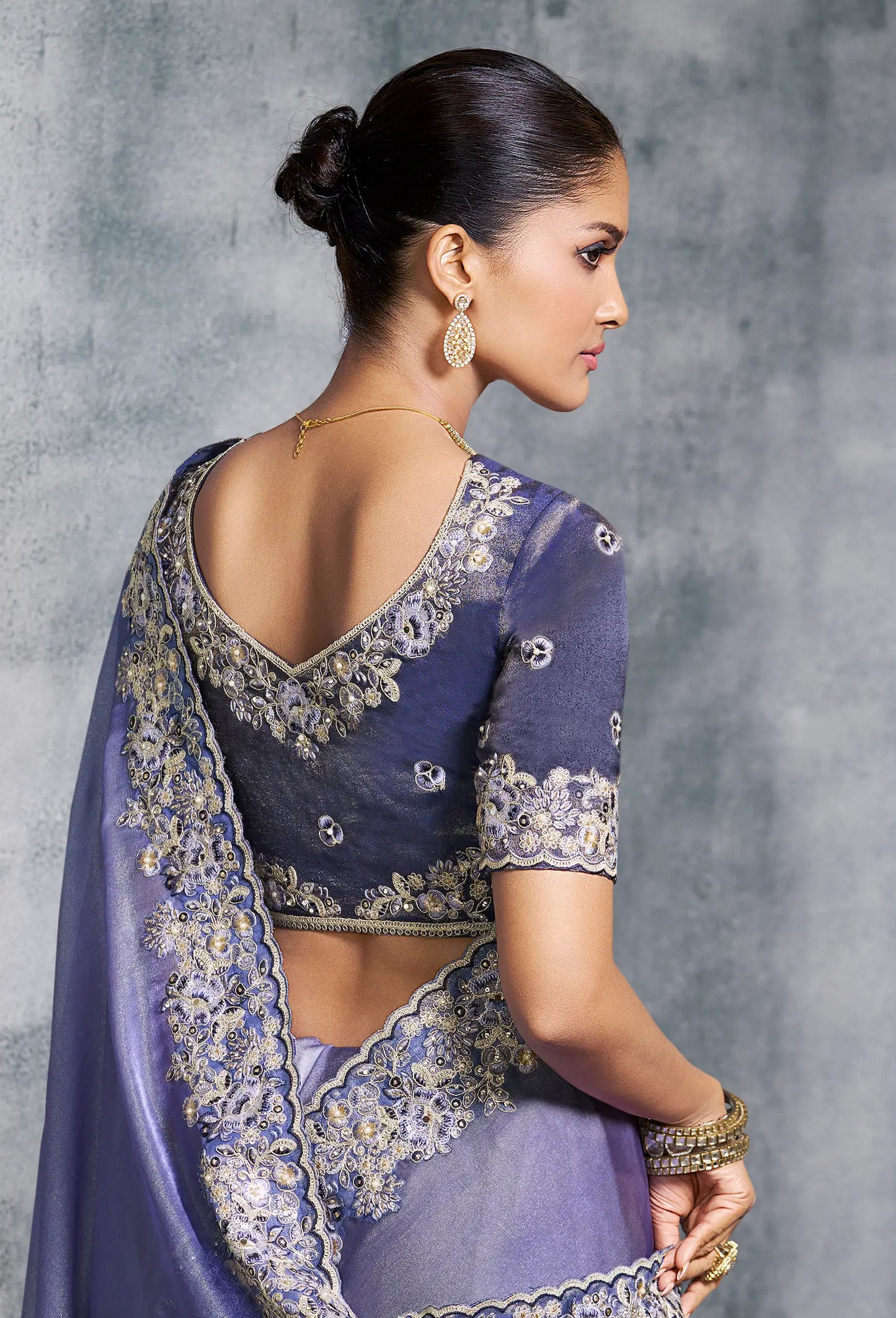 Lavender Zari Tissue Hand Work & Embroidery Saree