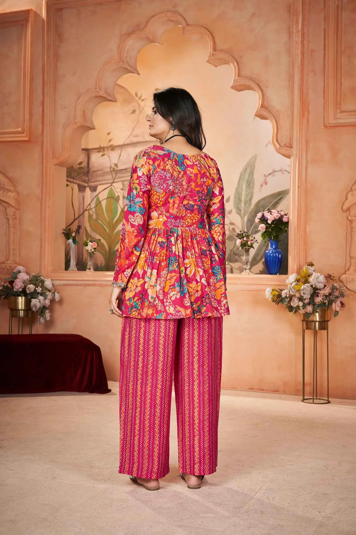 Rani Pink Digital Floral Print Silk Salwar Suit