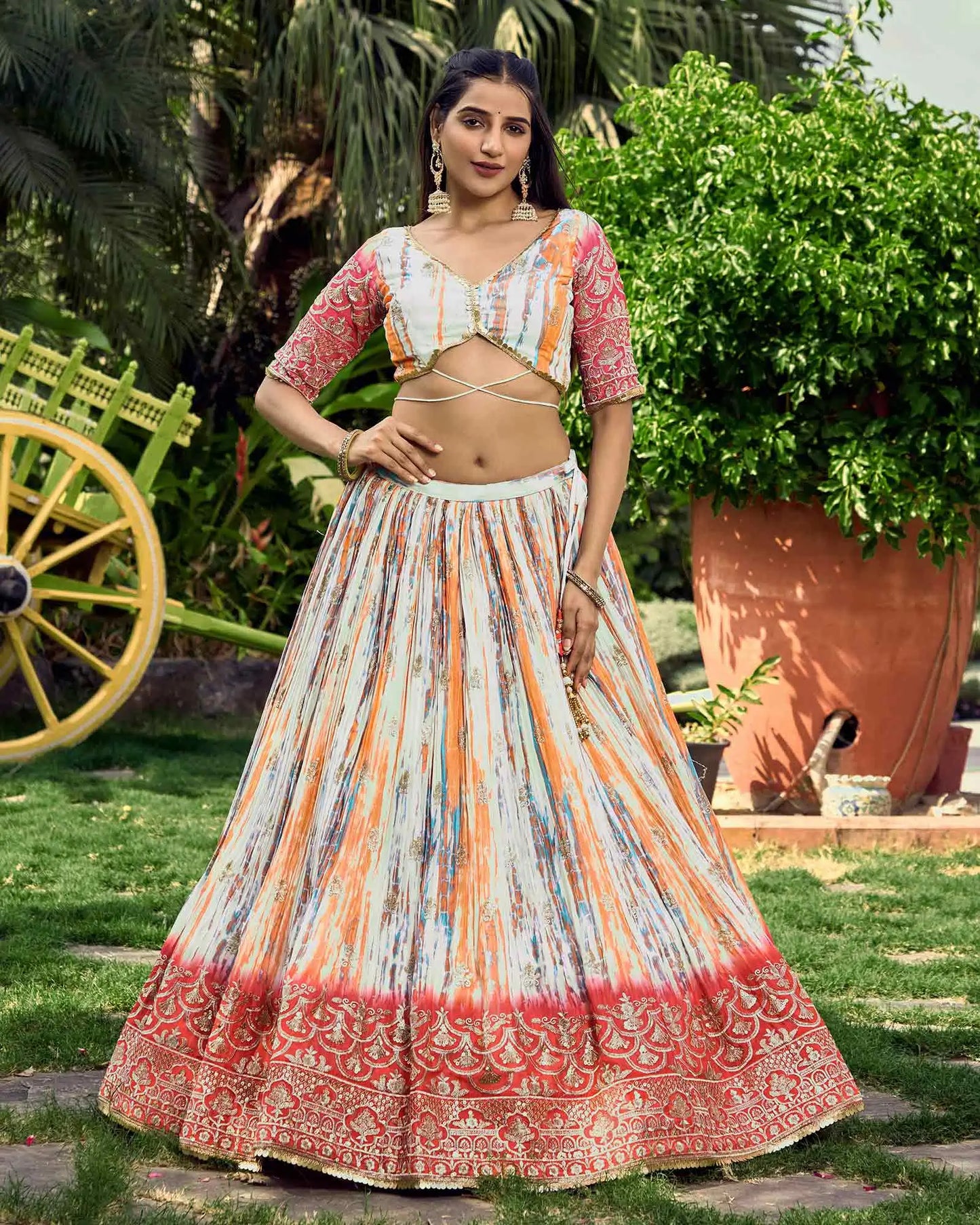 Pink With Multi Color Lehenga With Sequins Zari Embroidery Work With Digital Print