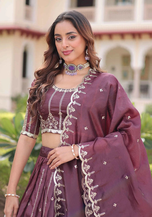 Brown Lehenga Choli With Embroidery Work