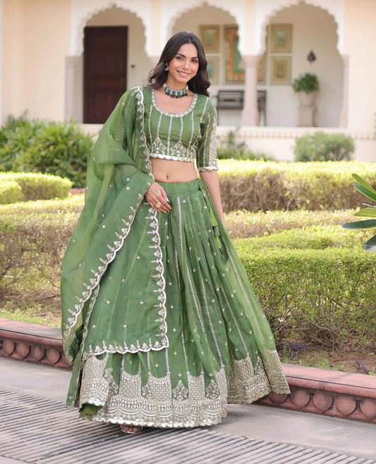 Hazel Green Lehenga Choli With Embroidery Work