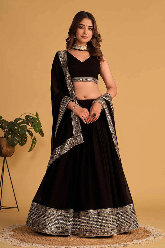 Black Georgette Lehenga With sequins And Zari Embroidered Work With Dupatta
