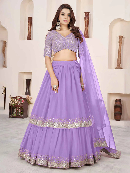 Lavender Sequins Zari Embroidery Work Lehenga