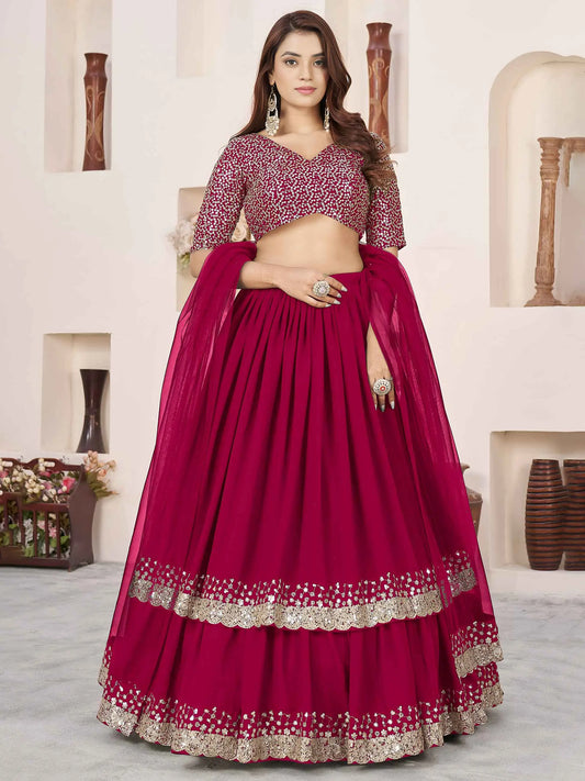 Pink Zari Sequins Embroidery Work Lehenga