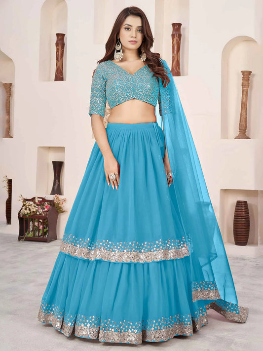 Sky Sequins Zari Embroidery Work Lehenga