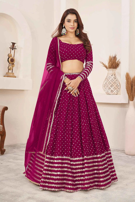 Mulberry Pink Zari Sequins Embroidery Work Georgette Lehenga Choli