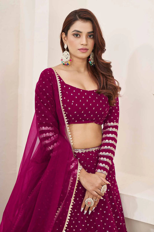 Mulberry Pink Zari Sequins Embroidery Work Georgette Lehenga Choli