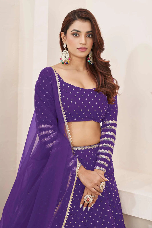 Violet Zari Sequins Embroidery Work Georgette Lehenga Choli
