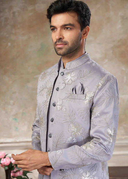 Silver Grey Designer Embroidery Jodhpuri