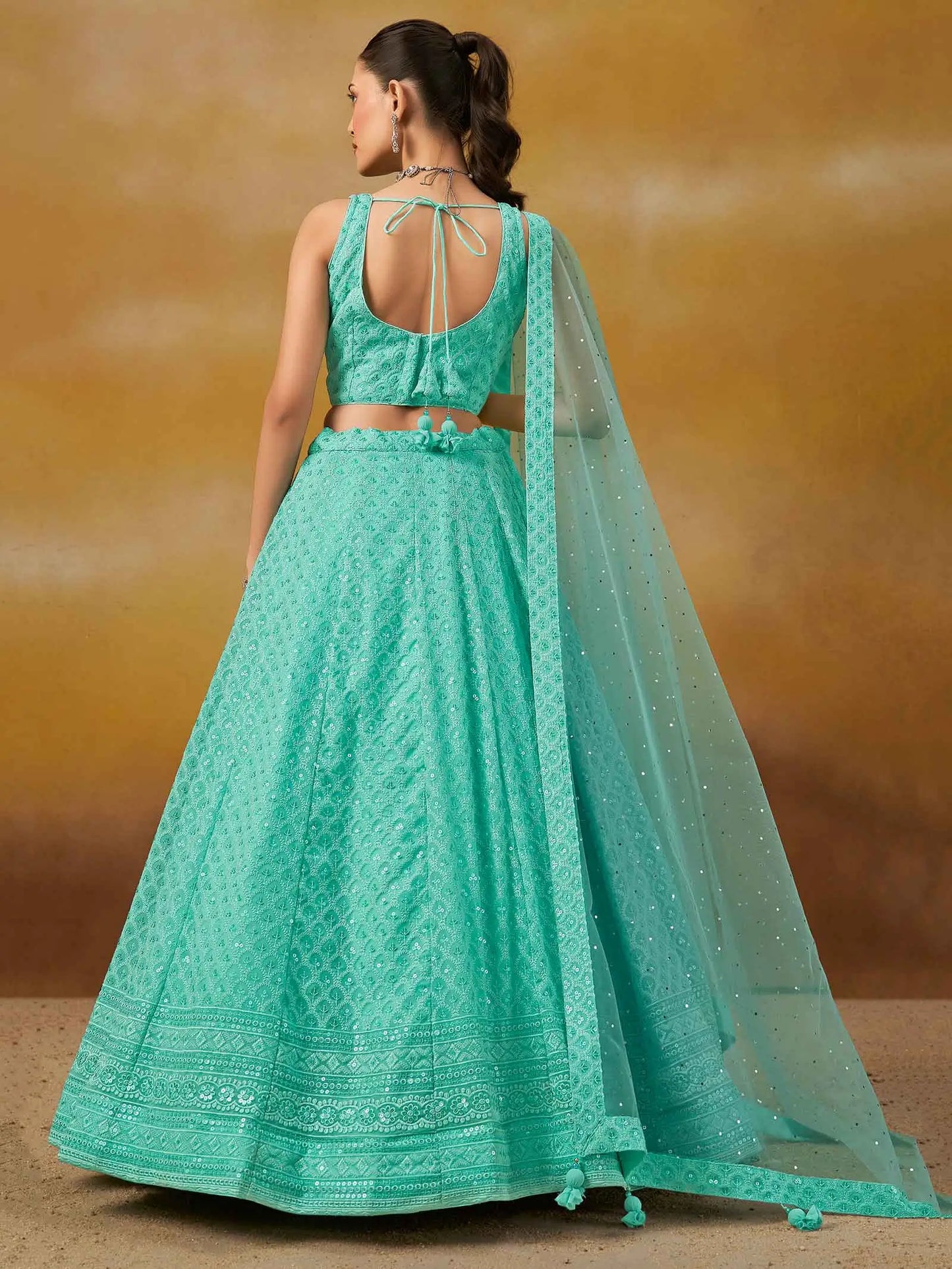 Sky Blue Designer Lehenga With Sequins Embroidery Work And Dupatta