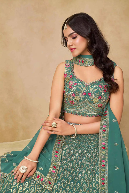 Beetle Green Sequins Embroidery Work Lehenga Choli