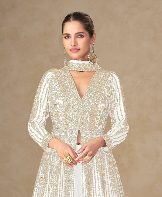 Pearl White Chinon Embroidery Gown